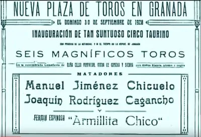 Cartel de inauguración de la Plaza de Toros de Granada